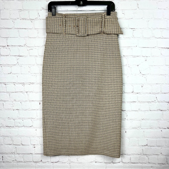 Zara Dresses & Skirts - |•ZARA•| Houndstooth Plaid Belted Stretch Pencil Shirt